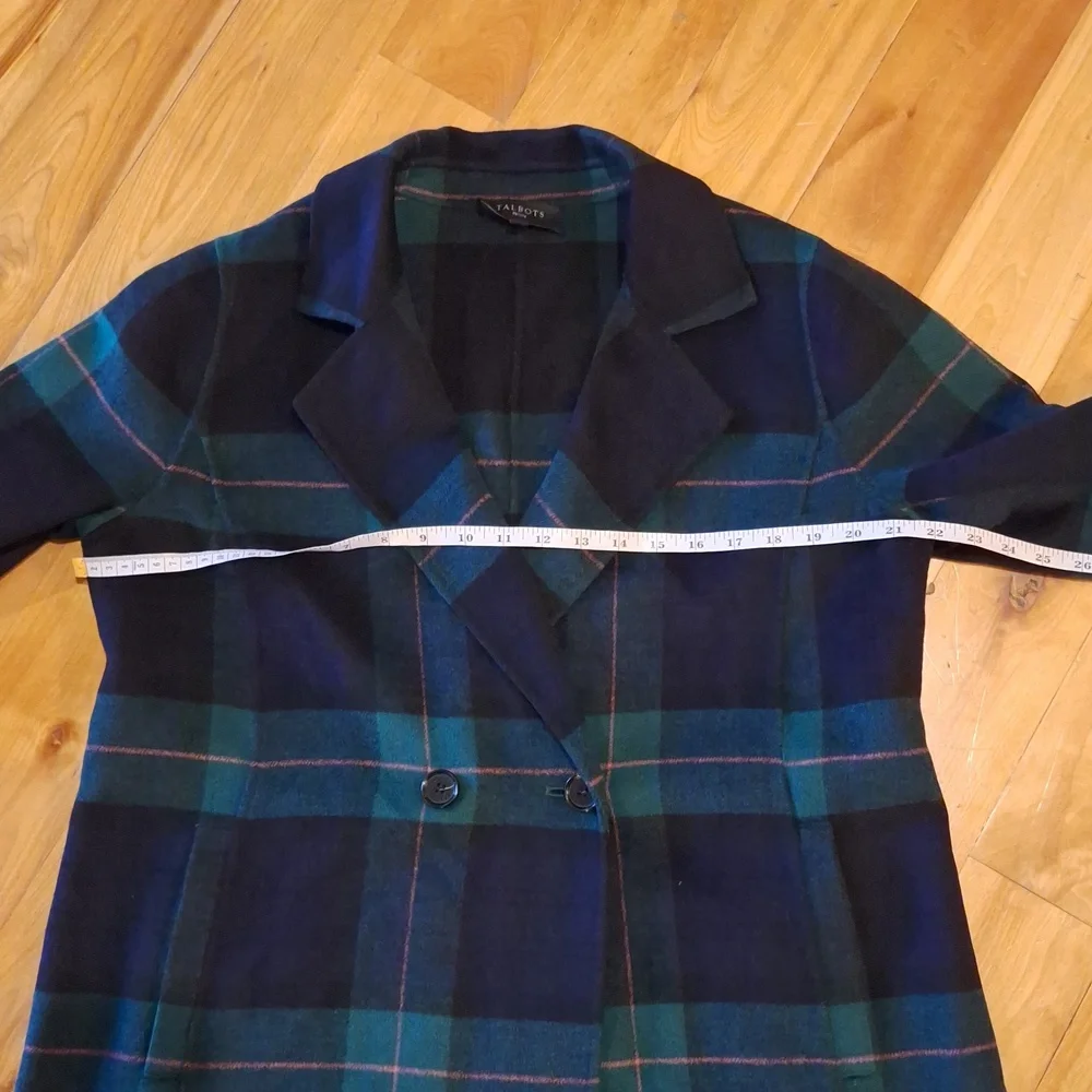 NWOT Talbots Double Face Wool Blend Tartan Coat Blue Green Size 12 Petite - Picture 11 of 14